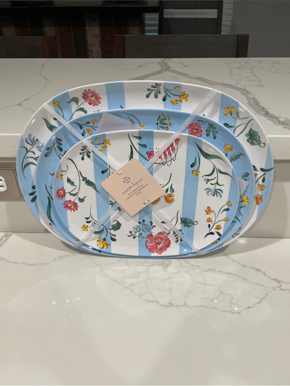 Nanette Lepore Blue, White & Multicolor Floral Oval Serving Trays - Set of 3 - Picture 4 of 5
